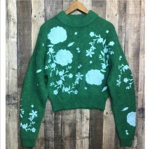 H&M Green Embroidered Floral Long Sleeve Mo hair